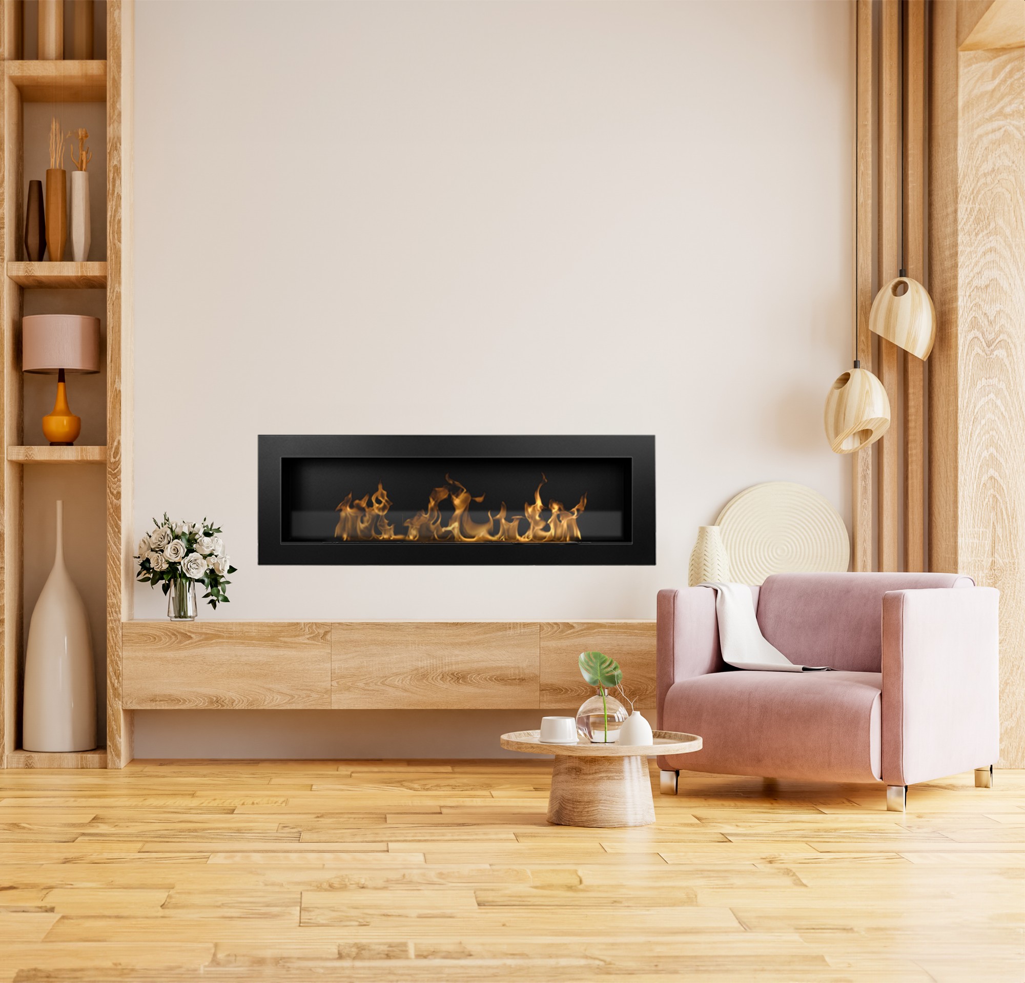 Aflamo Honos mit Glas Bioethanol Wandkamin schwarz matt